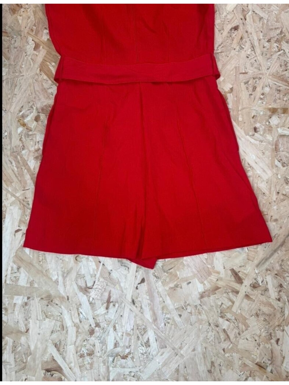 Mango MNG Basics Red Sleeveless Romper Jumpsuit Womens Size S Belted Crew Neck - Picture 13 of 16